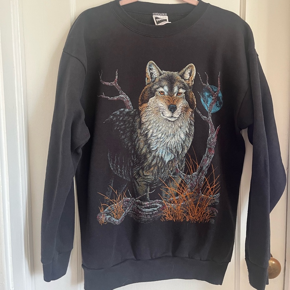 Tultex Black Wolf Graphic Crewneck Sweater
